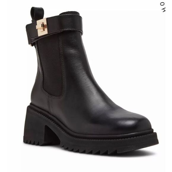 Marc Fisher Black Boots Size 7 Womens Lug Sole Buckle Detailed NEW - Picture 1 of 7